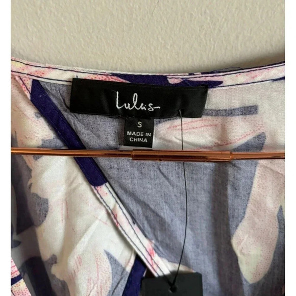 Lulus Womens Tropical Vacation Dress V-Neck Floral Wrap Flutter Sleeve Blue Sz S - Picture 12 of 14